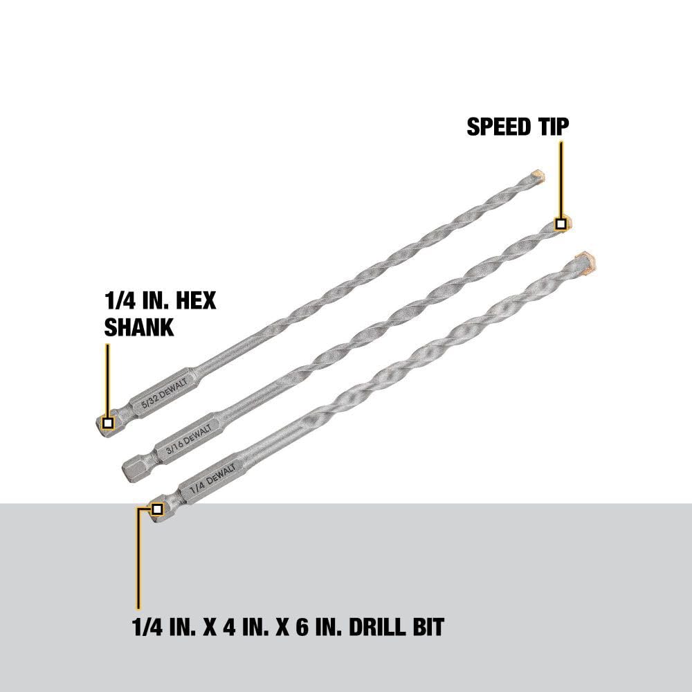 DEWALT DWA5103 Impact Ready Masonry Bit Set, 3 Piece