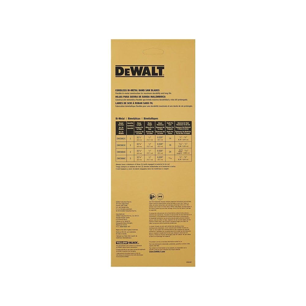 DEWALT Portable Band Saw Blade, 32-7/8-Inch, .020-Inch, 24 TPI, 3-Pack (DW3984C)
