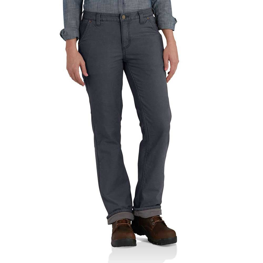 Carhartt Women's Rugged Flex Loose Fit Canvas Fleece-Lined Pant, Coal, 16 Short