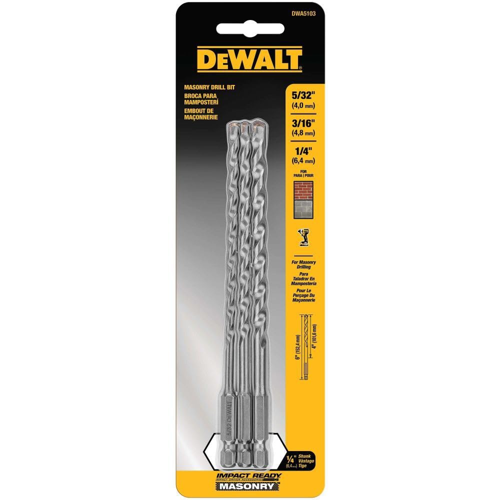DEWALT DWA5103 Impact Ready Masonry Bit Set, 3 Piece