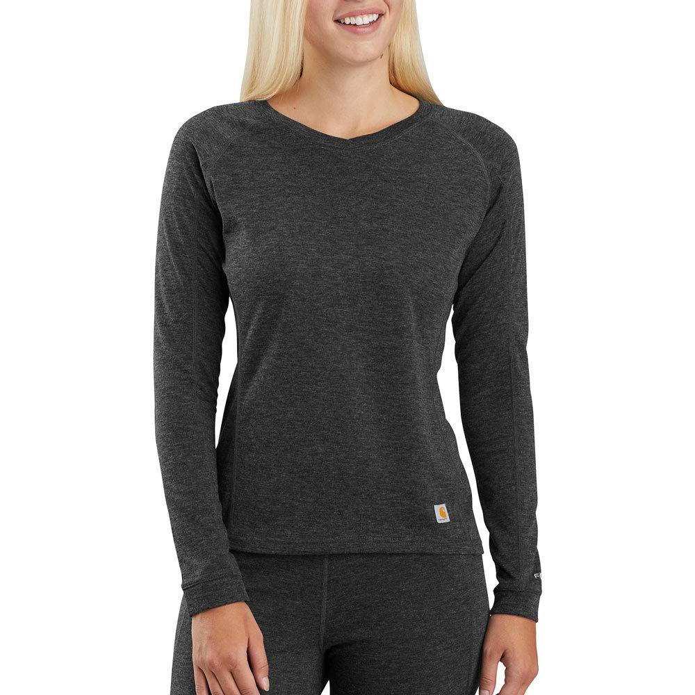 Carhartt Women's Force Heavyweight Thermal Base Layer Long Sleeve Pocket Shirt, Deep Black Heather, Medium