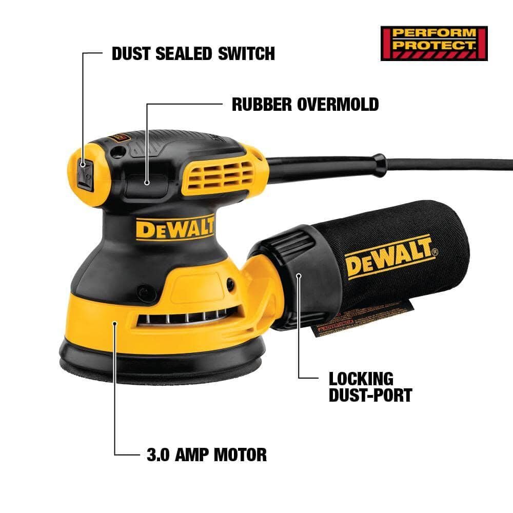 DEWALT Orbital Sander Kit, 5 inch, 3 amp, Corded, 12,000 OPM (DWE6421K)