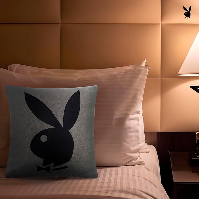 Playboy Metallic Print Comfy Pillow with Decorative Pillows for Bed Coal Gray and Black