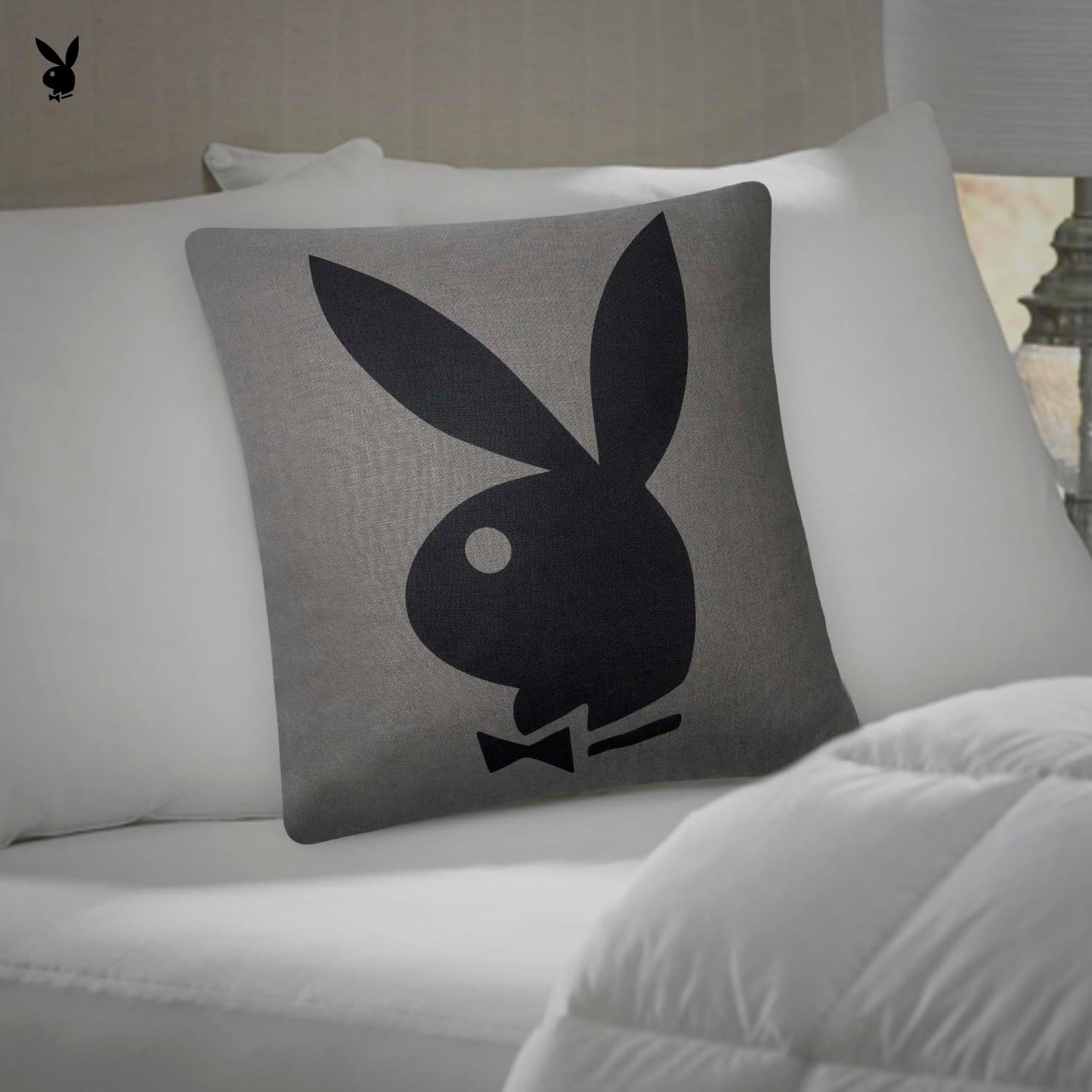 Playboy Metallic Print Comfy Pillow with Decorative Pillows for Bed Coal Gray and Black