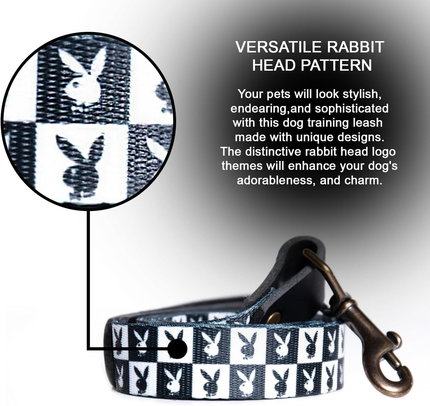 Playboy Checkered Repeating Rabbit Head Dog Leash Black