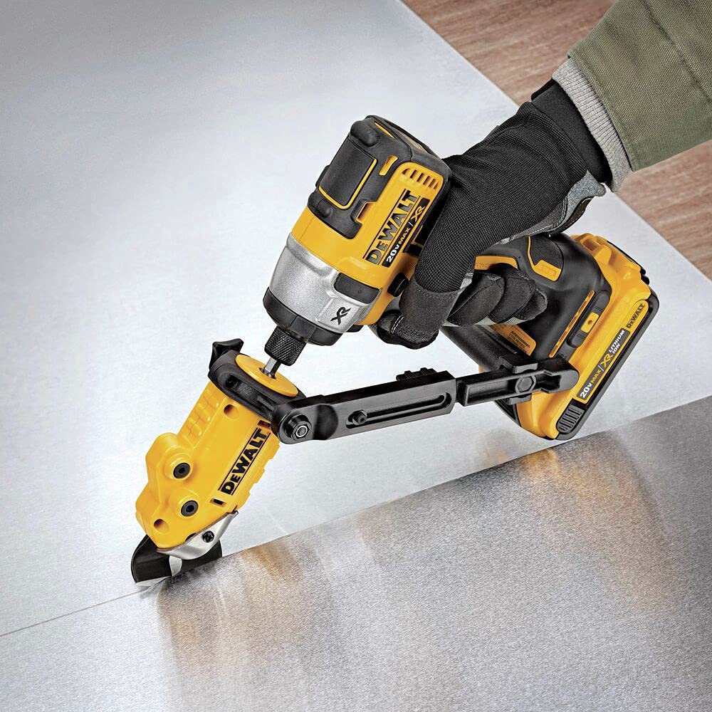 DEWALT Metal Shear/Cutter Drill Attachment, Impact Ready, 360 Degree Pivoting Head, Cuts 18GA Material (DWASHRIR)(Yellow, Black)