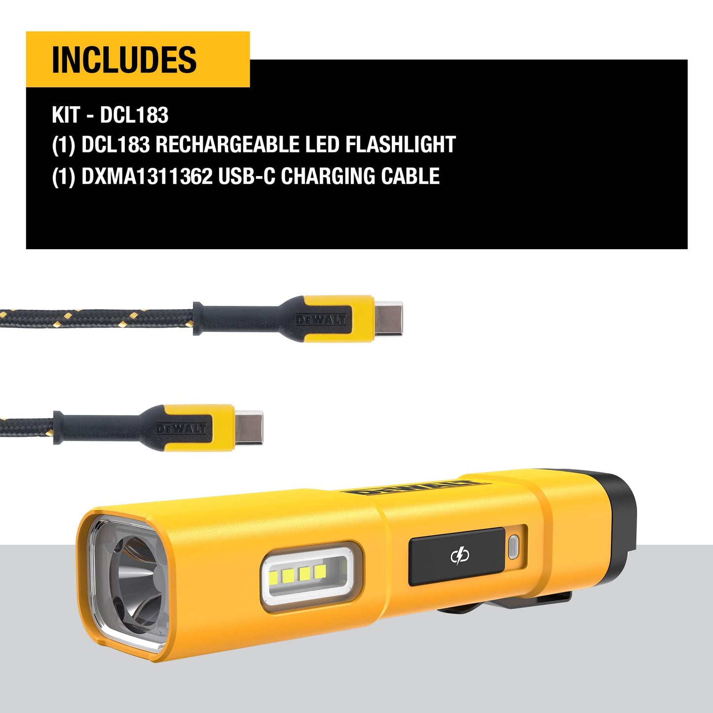 DEWALT LED Flashlight, USB-C Rechargeable, Magnetic Jobsite Light (DCL183)