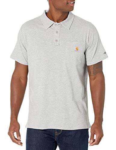 Carhartt Men's Force Cotton Delmont Pocket Polo (Regular and Big & Tall Sizes), Heather Gray, Large