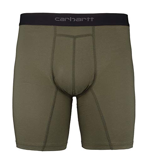 Carhartt Men's 8" Inseam Cotton Polyester 2 Pack Boxer Brief, Burnt Olive, L