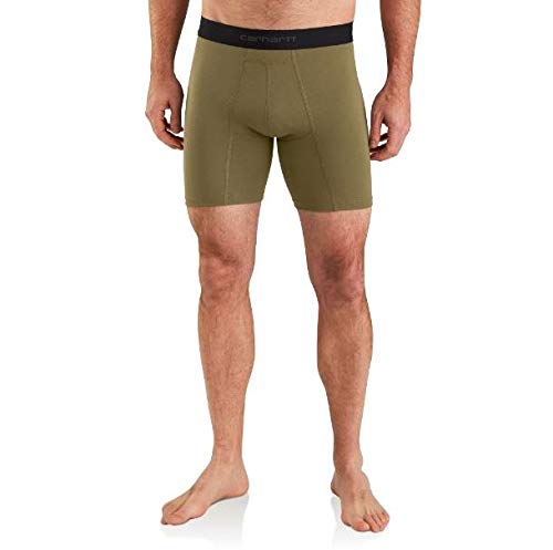 Carhartt Men's 8" Inseam Cotton Polyester 2 Pack Boxer Brief, Burnt Olive, L