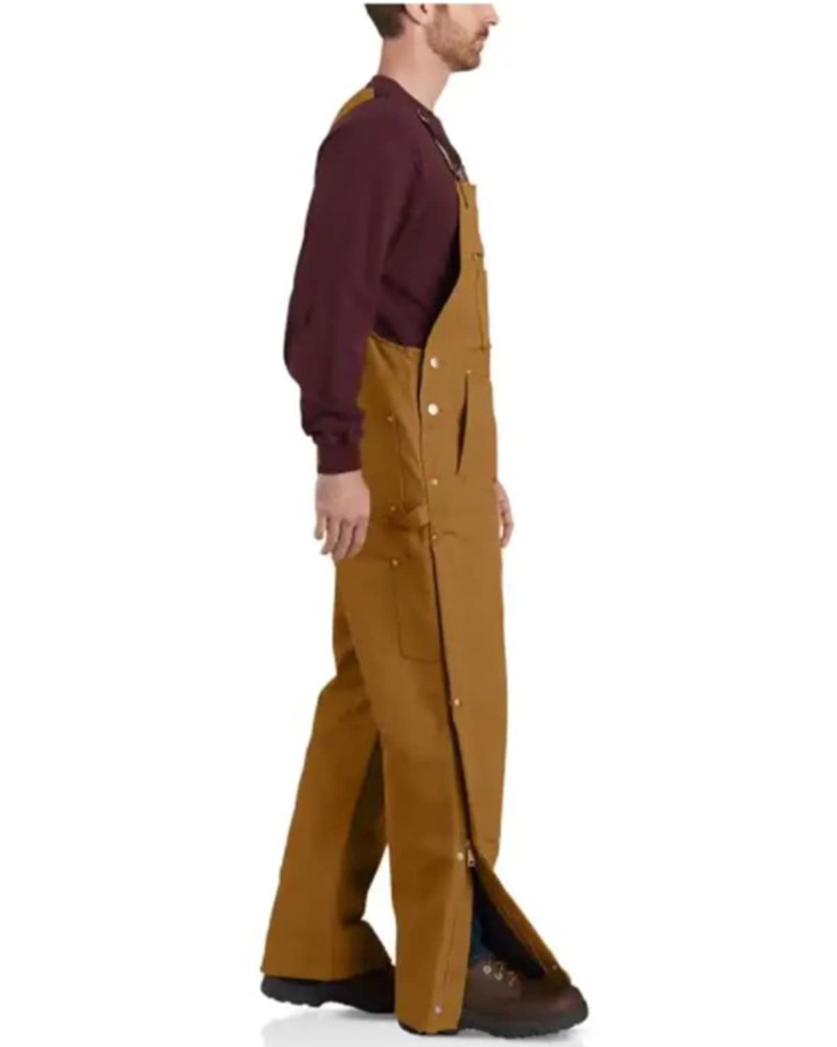 Carhartt Men's Loose Fit Firm Duck Insulated Bib Overall, Brown, Large