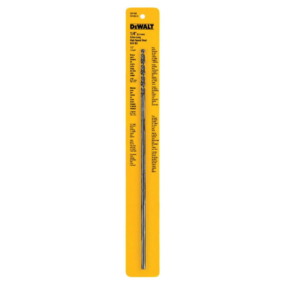 DEWALT DW1606 1/4-Inch by 12-Inch Extra Long Black Oxide Drill Bit