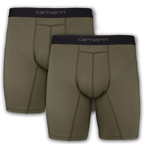 Carhartt Men's 8" Inseam Cotton Polyester 2 Pack Boxer Brief, Burnt Olive, L