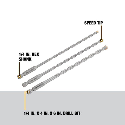 DEWALT DWA5103 Impact Ready Masonry Bit Set, 3 Piece