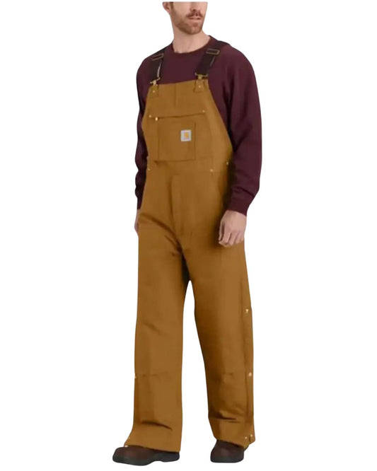 Carhartt Men's Loose Fit Firm Duck Insulated Bib Overall, Brown, Large