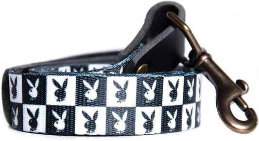 Playboy Checkered Repeating Rabbit Head Dog Leash Black