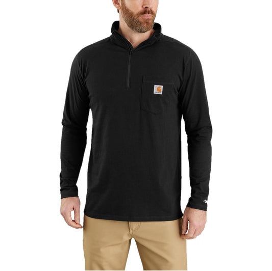 Carhartt Men's Force Relaxed Fit Long Sleeve Quarter Zip Pocket T-Shirt, Black, Medium