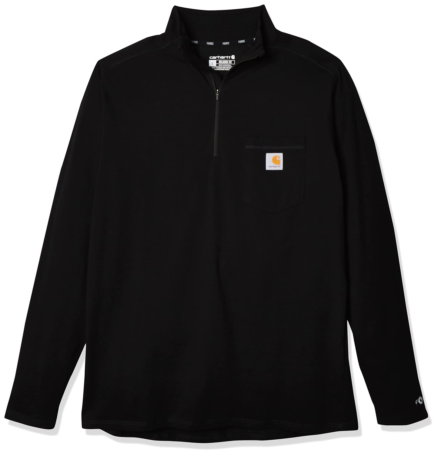 Carhartt Men's Force Relaxed Fit Long Sleeve Quarter Zip Pocket T-Shirt, Black, Medium