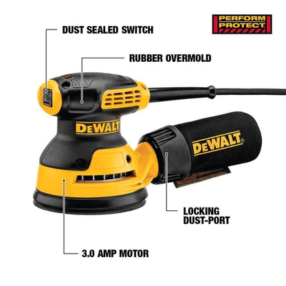 DEWALT Orbital Sander Kit, 5 inch, 3 amp, Corded, 12,000 OPM (DWE6421K)