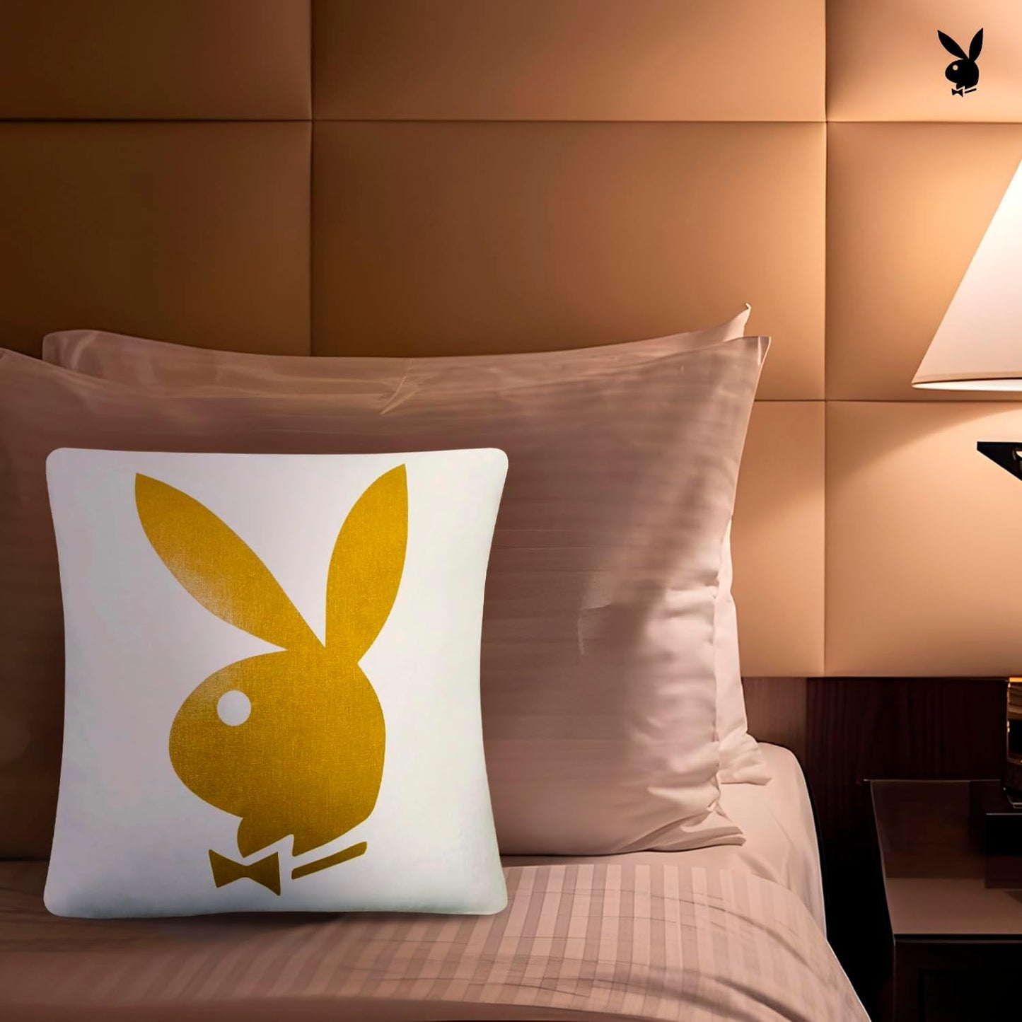 Playboy Metallic Print Comfy Pillow White & Gold.