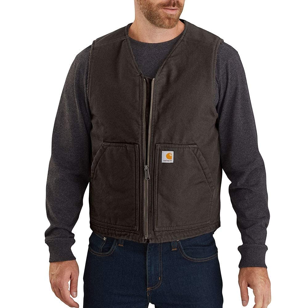 Carhartt Men's Relaxed Fit Washed Duck Sherpa-Lined Vest, Dark Brown, XX-Large