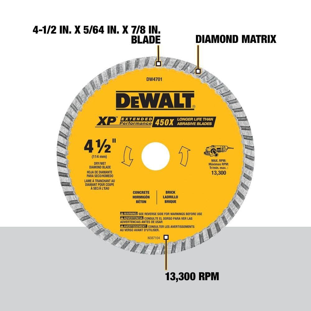 DEWALT Diamond Blade, Dry or Wet Cutting, Continuous Rim, 7/8-Inch Arbor, 4-1/2-Inch (DW4701)