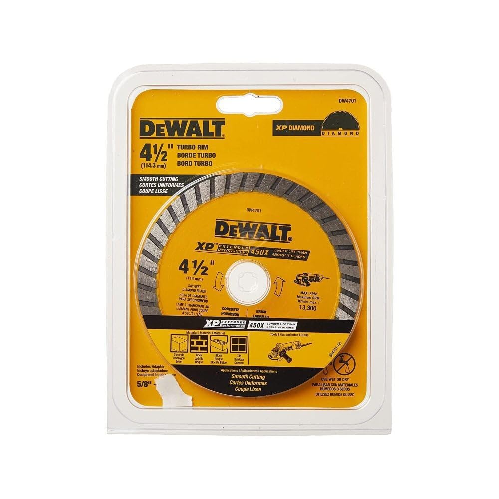 DEWALT Diamond Blade, Dry or Wet Cutting, Continuous Rim, 7/8-Inch Arbor, 4-1/2-Inch (DW4701)