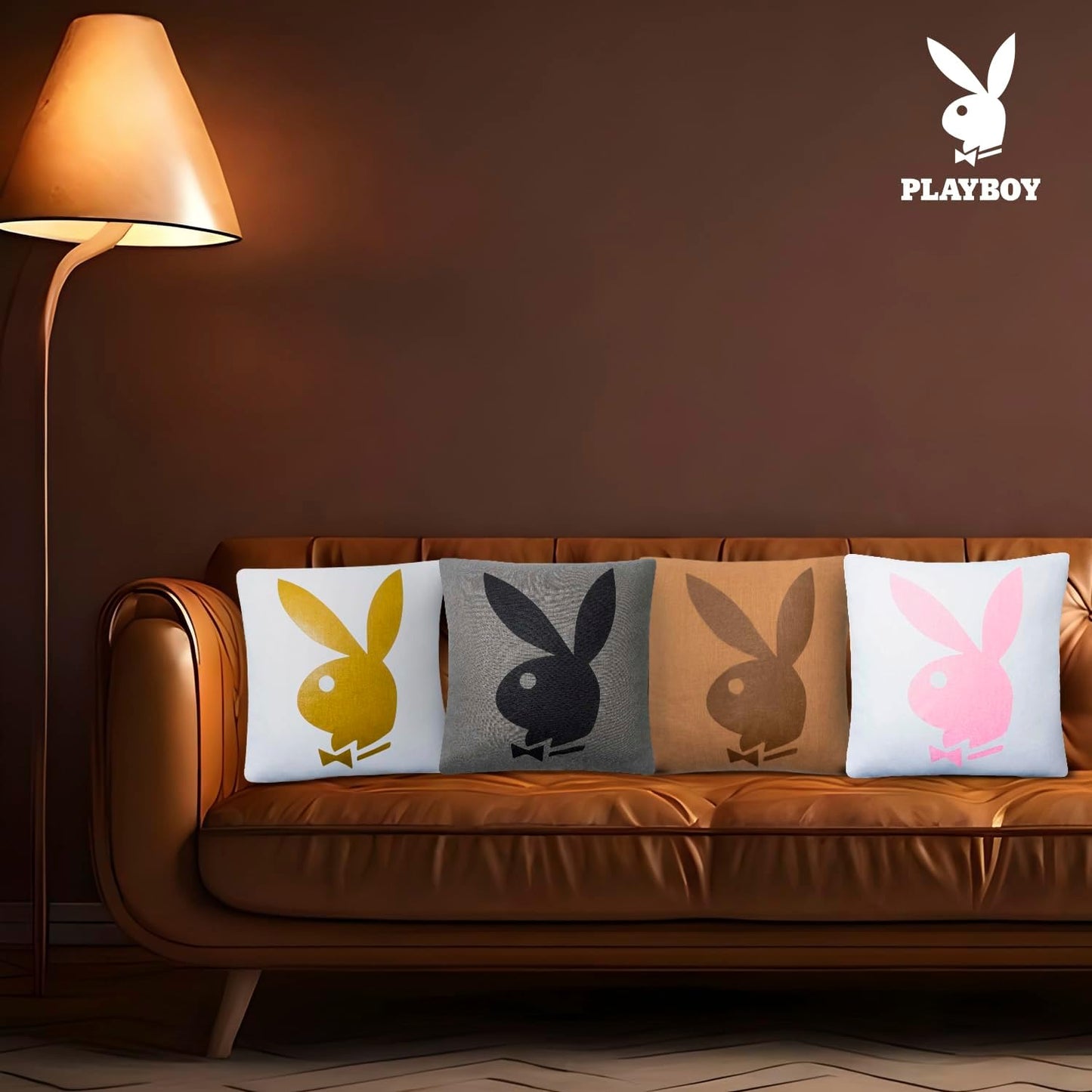 Playboy Metallic Print Comfy Pillow White & Gold.