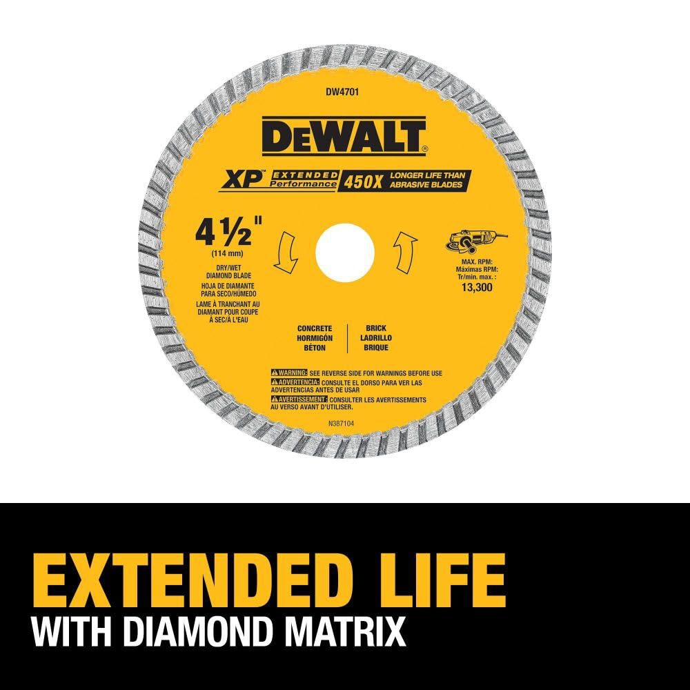 DEWALT Diamond Blade, Dry or Wet Cutting, Continuous Rim, 7/8-Inch Arbor, 4-1/2-Inch (DW4701)