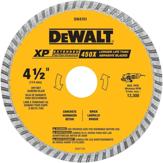 DEWALT Diamond Blade, Dry or Wet Cutting, Continuous Rim, 7/8-Inch Arbor, 4-1/2-Inch (DW4701)