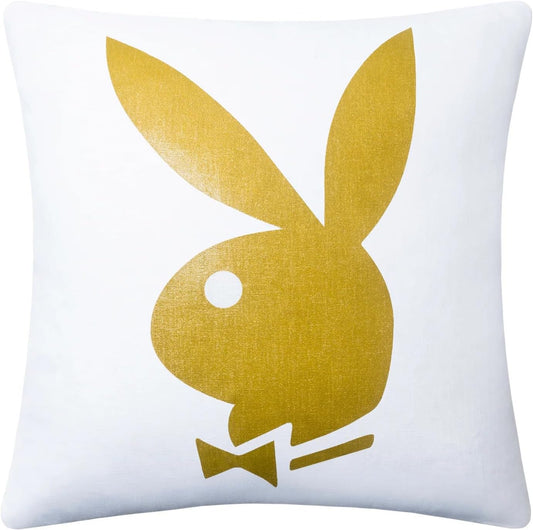 Playboy Metallic Print Comfy Pillow White & Gold.