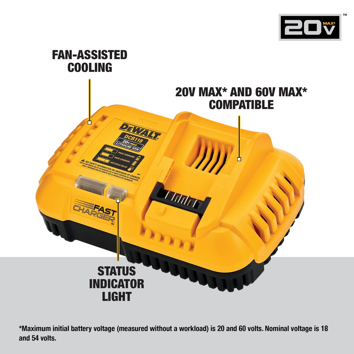 DEWALT 20V MAX/FLEXVOLT Lithium-Ion, Fan Cooled Rapid Battery Charger