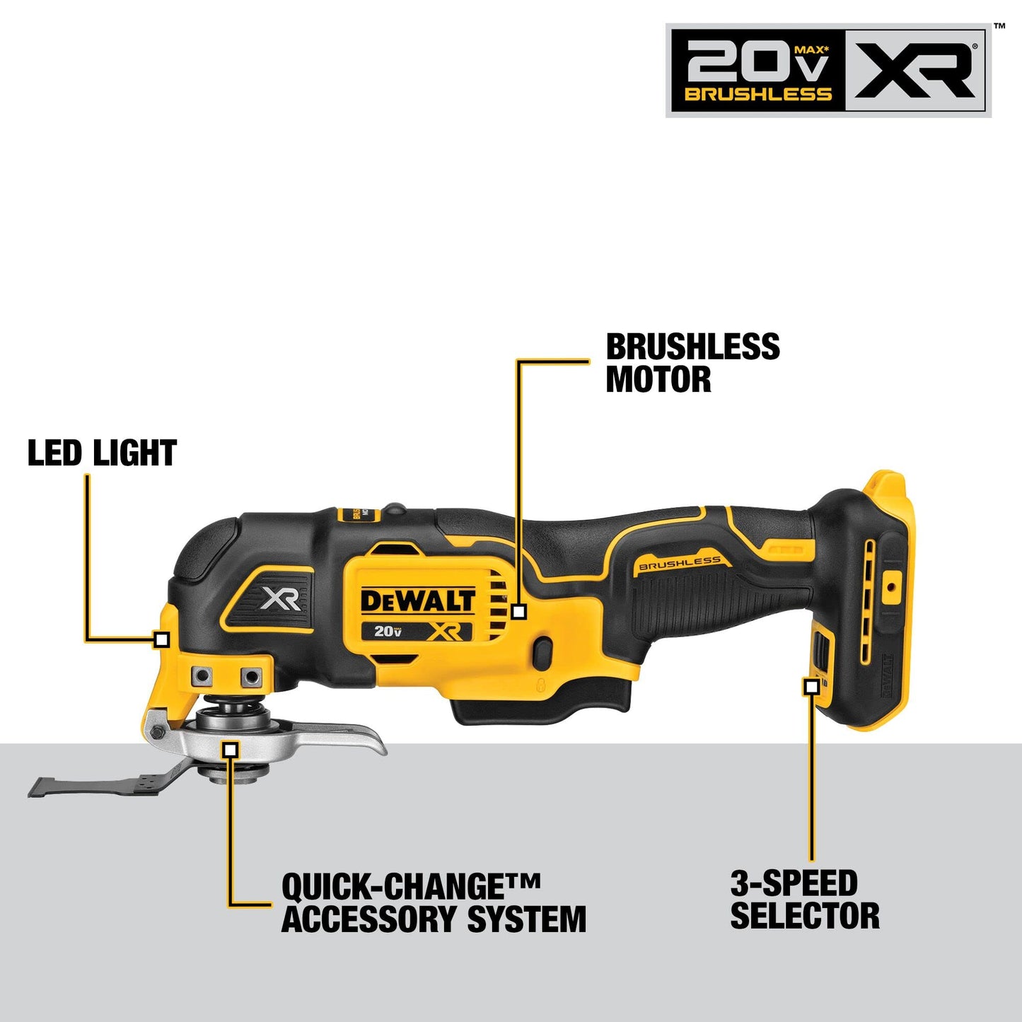 DEWALT 20V Max XR Oscillating Multi-Tool, Variable Speed, Tool Only (DCS356B)