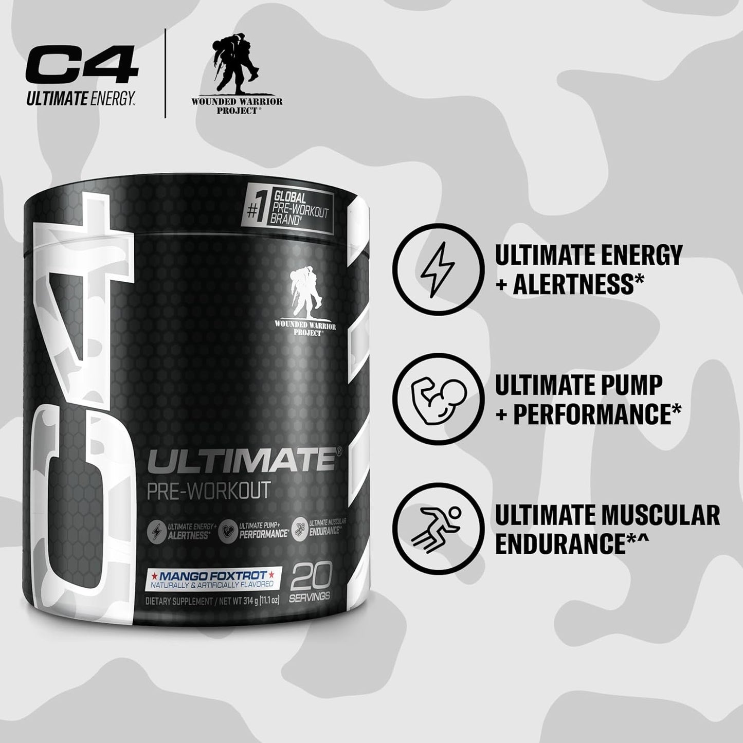 Cellucor C4 Ultimate x WWP Pre Workout Powder Mango Foxtrot - Sugar Free Preworkout Energy Supplement for Men & Women - 300mg Caffeine + 3.2g Beta Alanine + 2 Patented Creatines - 20 Servings