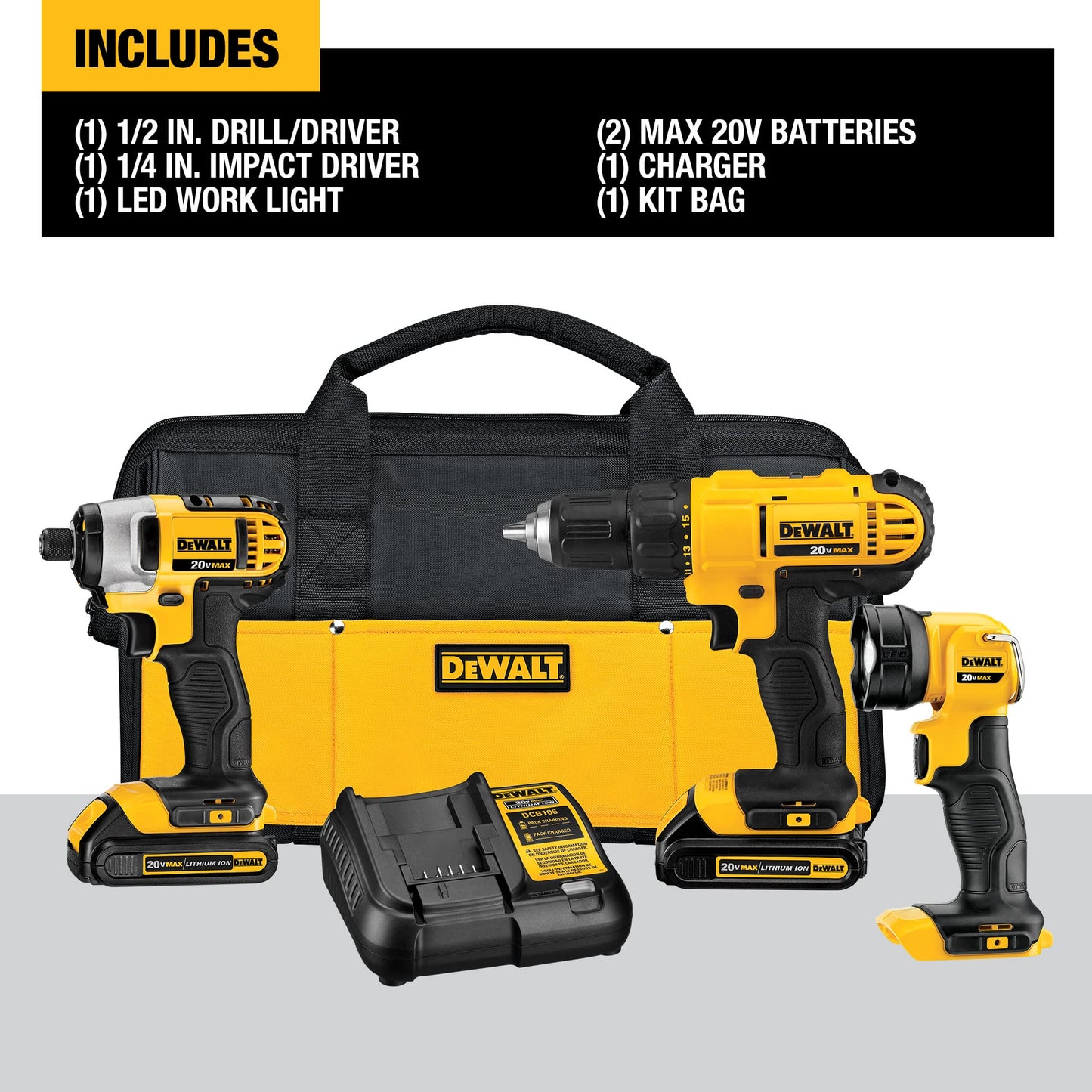 DEWALT 20V MAX Cordless Drill Combo Kit, 3-Tool, Battery and Charger Included (DCK340C2)