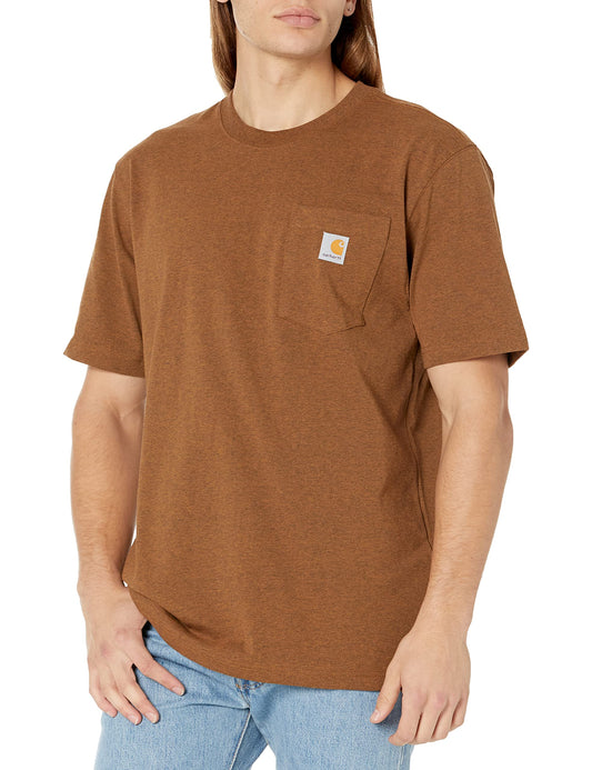 Carhartt Men's Standard Loose Fit Heavyweight Short-Sleeve Pocket T-Shirt (Also Available in Big & Tall), Oiled Walnut Heather, Small