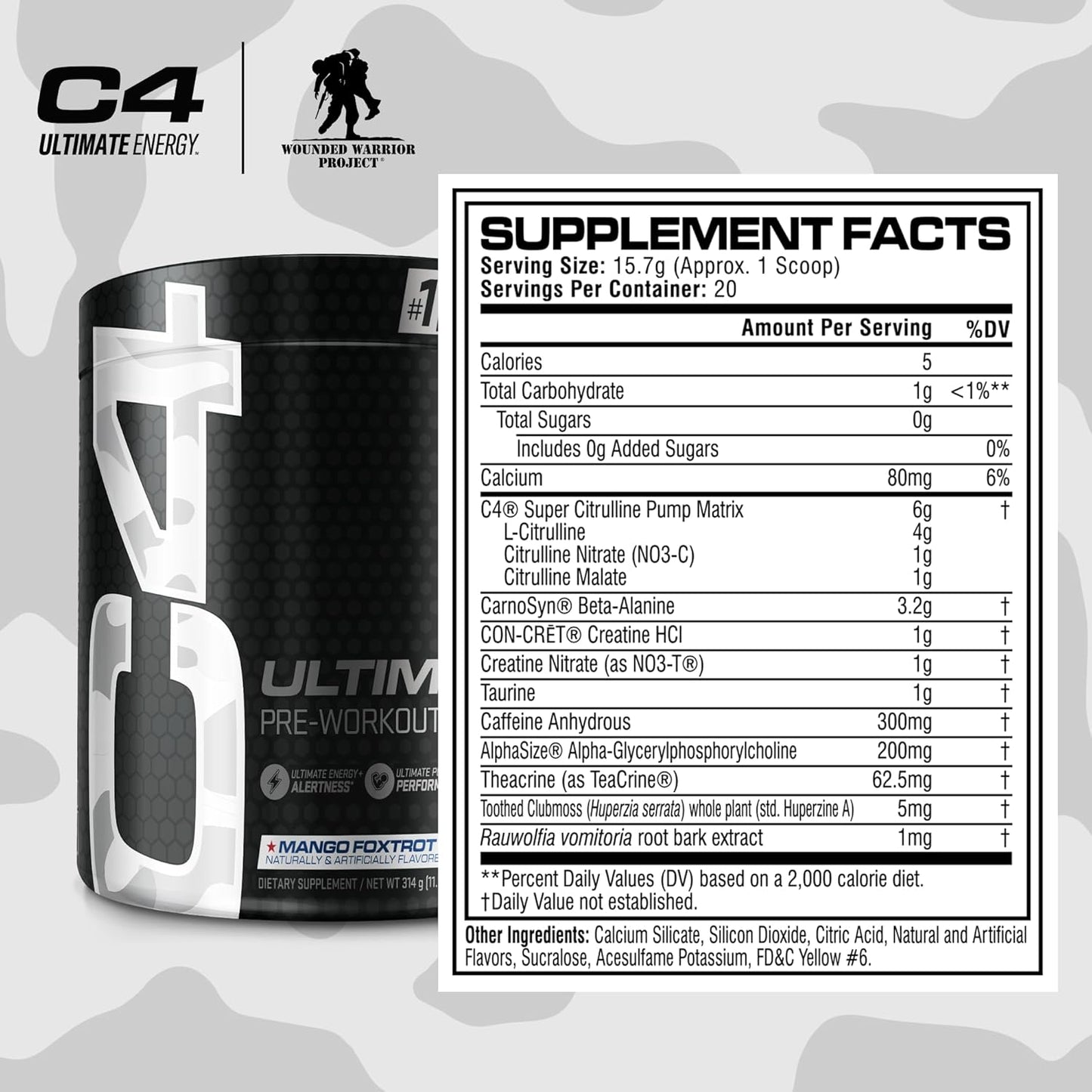 Cellucor C4 Ultimate x WWP Pre Workout Powder Mango Foxtrot - Sugar Free Preworkout Energy Supplement for Men & Women - 300mg Caffeine + 3.2g Beta Alanine + 2 Patented Creatines - 20 Servings