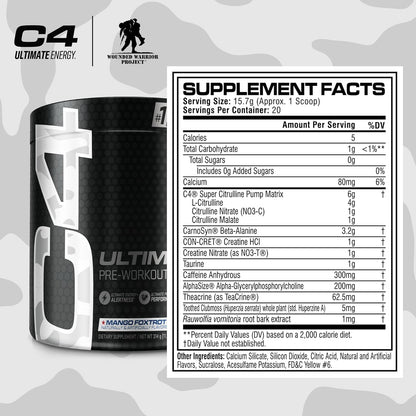 Cellucor C4 Ultimate x WWP Pre Workout Powder Mango Foxtrot - Sugar Free Preworkout Energy Supplement for Men & Women - 300mg Caffeine + 3.2g Beta Alanine + 2 Patented Creatines - 20 Servings