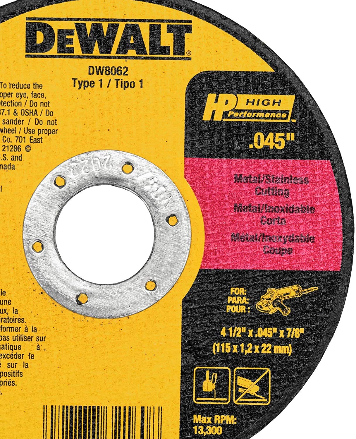 DEWALT Cutting Wheel, General Purpose Metal Cutting, 4-1/2-Inch, 5-Pack (DW8062B5)