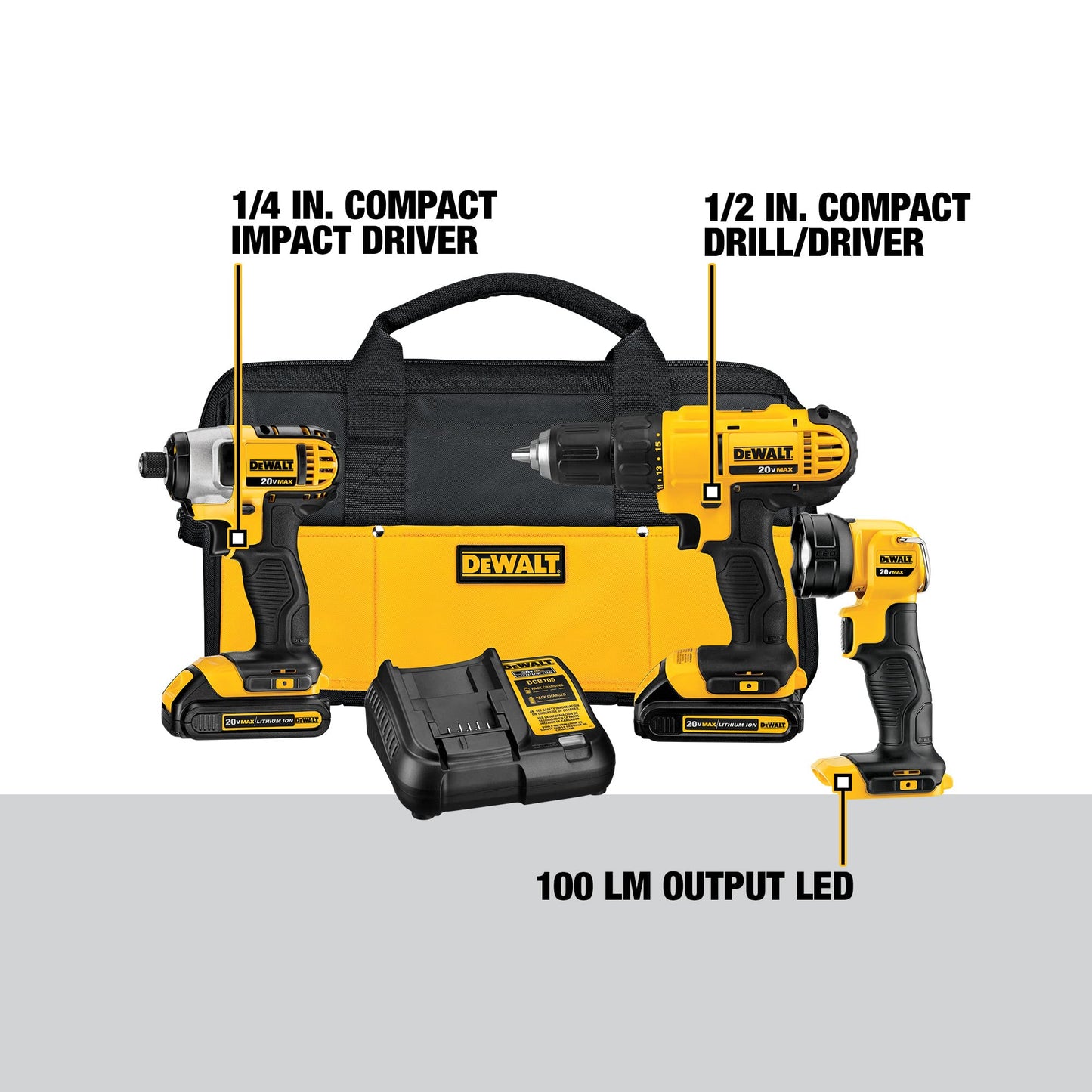 DEWALT 20V MAX Cordless Drill Combo Kit, 3-Tool, Battery and Charger Included (DCK340C2)