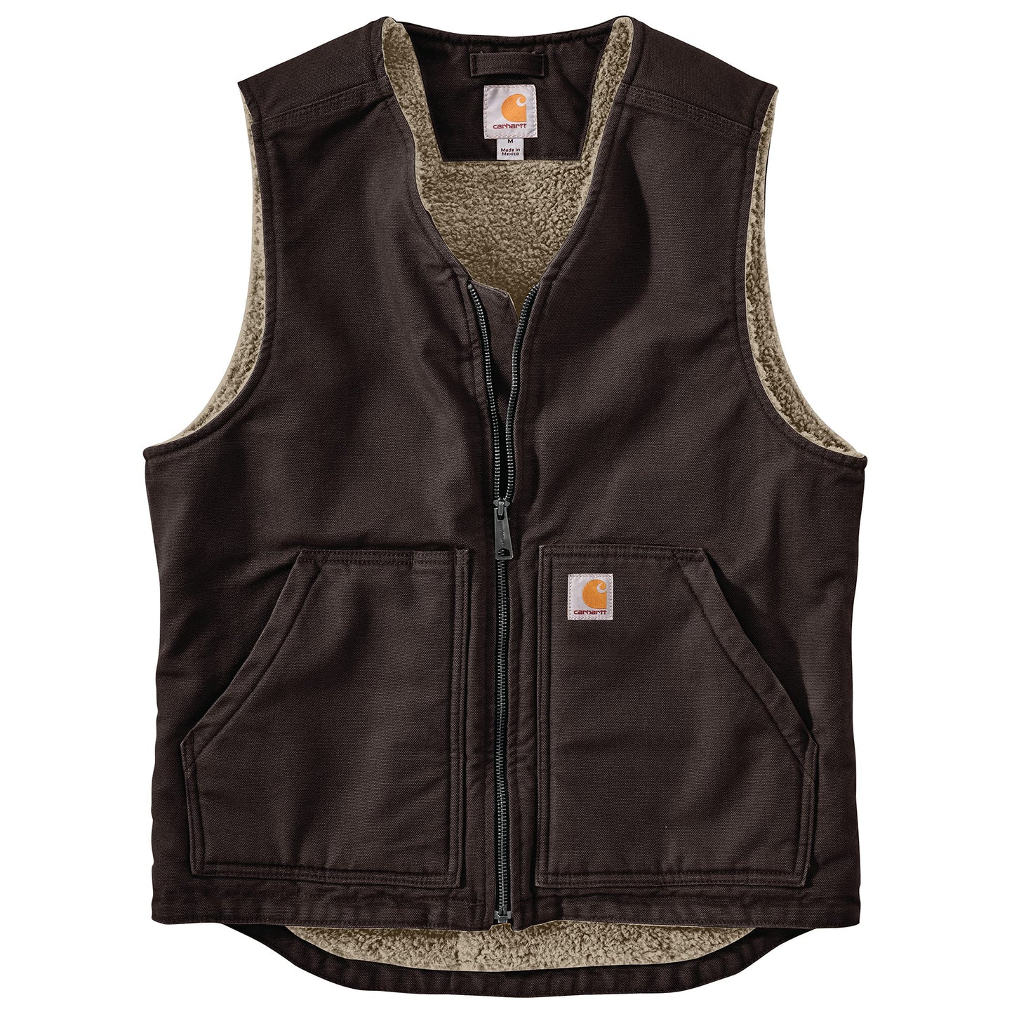 Carhartt Men's Relaxed Fit Washed Duck Sherpa-Lined Vest, Dark Brown, XX-Large