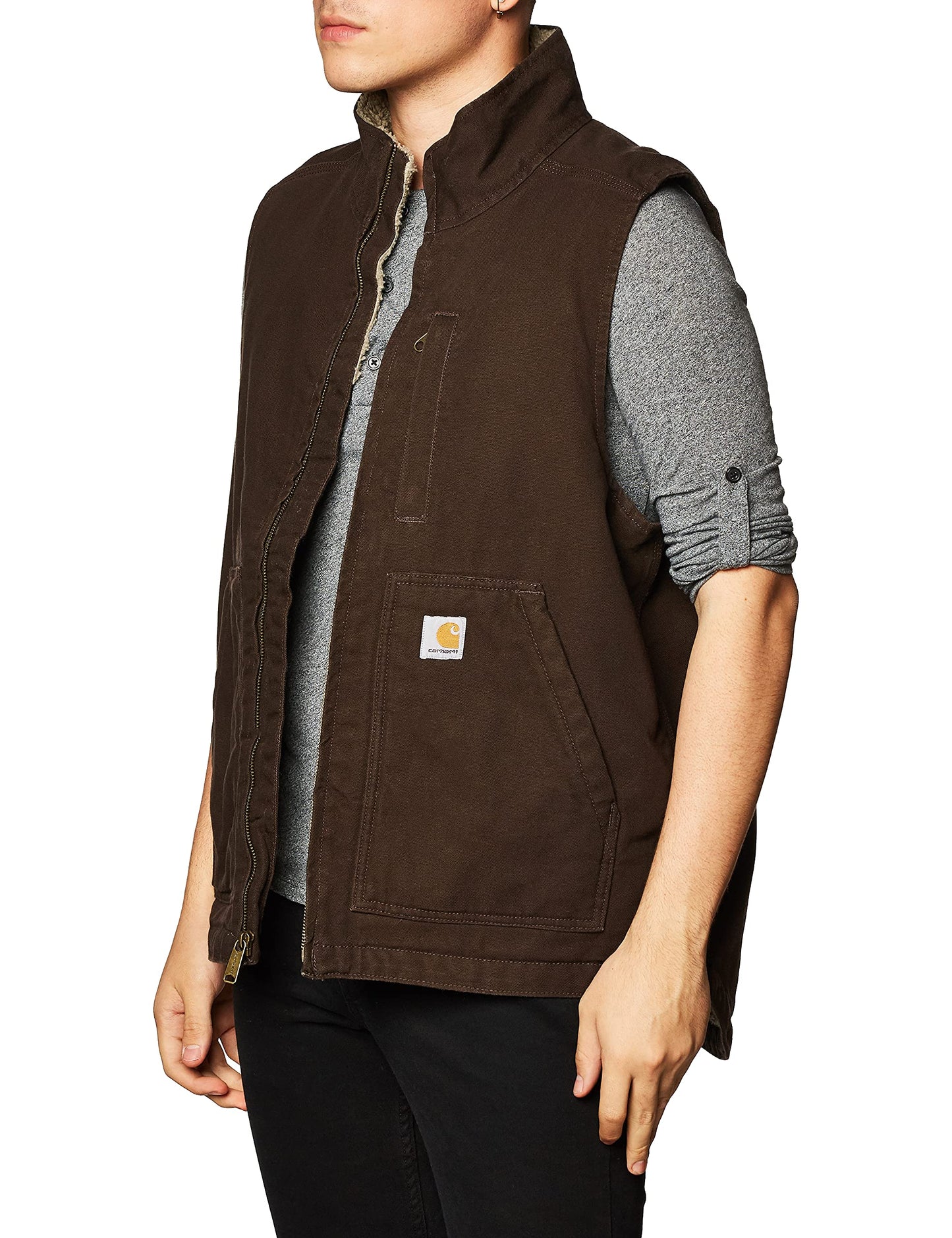 Carhartt Men's Sherpa Lined Mock-Neck Vest, Dark Brown, Large