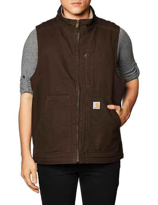 Carhartt Men's Sherpa Lined Mock-Neck Vest, Dark Brown, Large