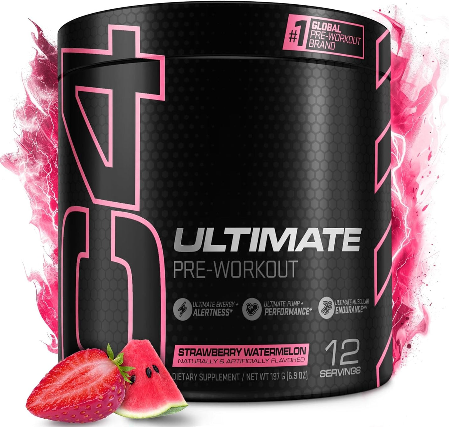 Cellucor C4 Ultimate Pre Workout Powder Strawberry Watermelon | Sugar Free Preworkout Energy Supplement for Men & Women | 300mg Caffeine + 3.2g Beta Alanine + 2 Patented Creatines | 12 Servings