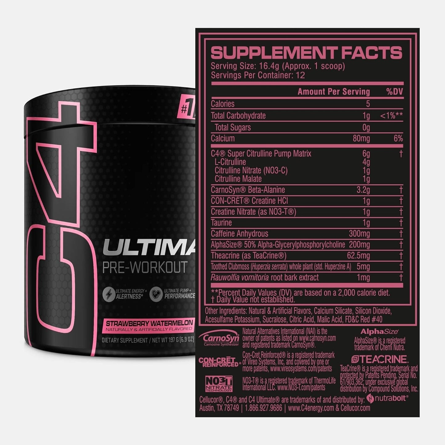 Cellucor C4 Ultimate Pre Workout Powder Strawberry Watermelon | Sugar Free Preworkout Energy Supplement for Men & Women | 300mg Caffeine + 3.2g Beta Alanine + 2 Patented Creatines | 12 Servings