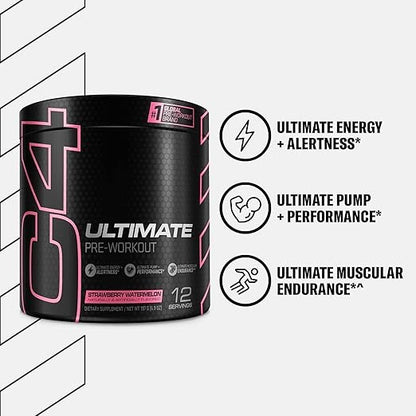 Cellucor C4 Ultimate Pre Workout Powder Strawberry Watermelon | Sugar Free Preworkout Energy Supplement for Men & Women | 300mg Caffeine + 3.2g Beta Alanine + 2 Patented Creatines | 12 Servings