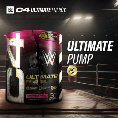 Cellucor C4 Ultimate x WWE Pre Workout Powder Pomegranate PileDriver - Sugar Free Preworkout Energy Supplement for Men & Women - 300mg Caffeine + 3.2g Beta Alanine + Patented Creatines - 20 Servings