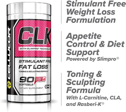 Cellucor CLK Non-Stimulant Fat Burner for Weight Loss with CLA, Conjugated Linoleic Acid, Raspberry Ketones, L-Carnitine, 90 Softgels