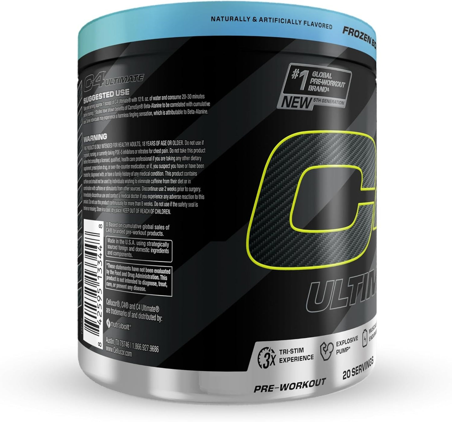 Cellucor C4 Ultimate Pre Workout Powder - Sugar Free Preworkout Energy Supplement for Men & Women - 300mg Caffeine + TeaCrine + Dynamine + Creatine - Frozen Bombsicle, 20 Servings