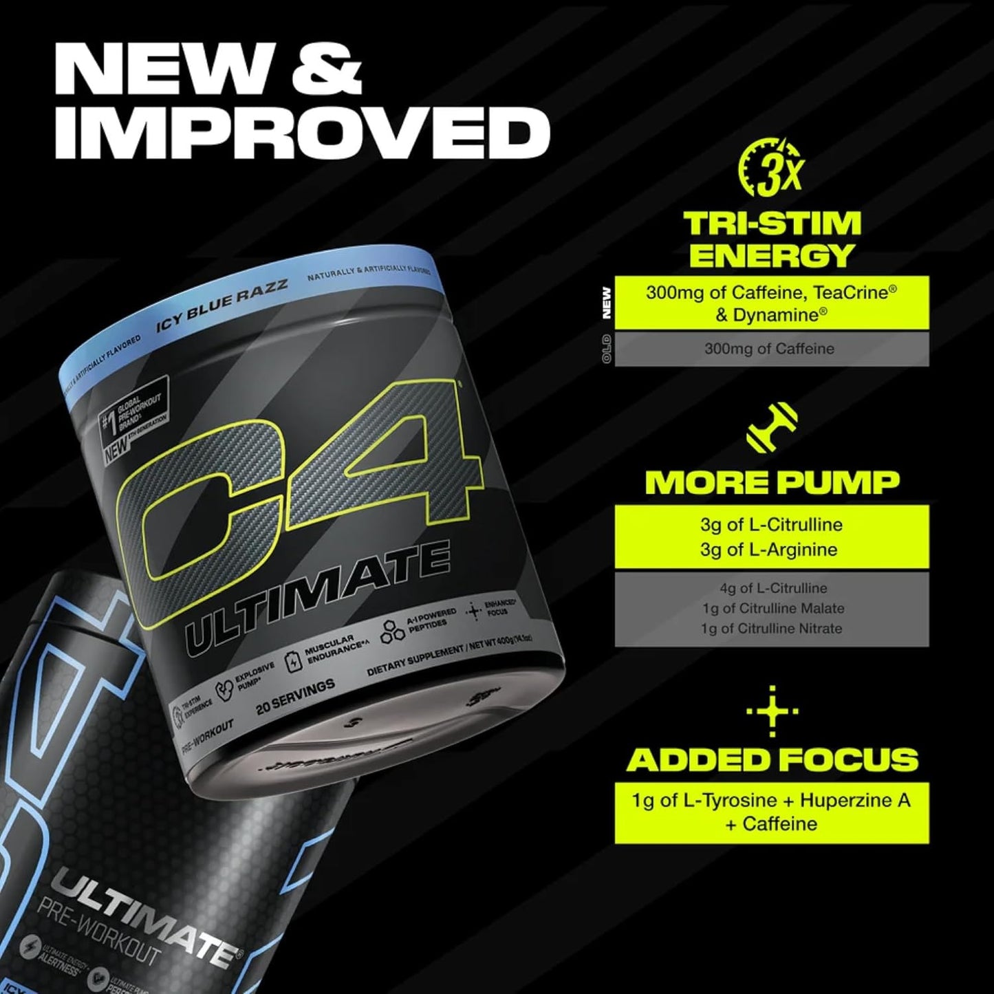 Cellucor C4 Ultimate Pre Workout Powder - Sugar Free Preworkout Energy Supplement for Men & Women - 300mg Caffeine + TeaCrine + Dynamine + Creatine - Frozen Bombsicle, 20 Servings